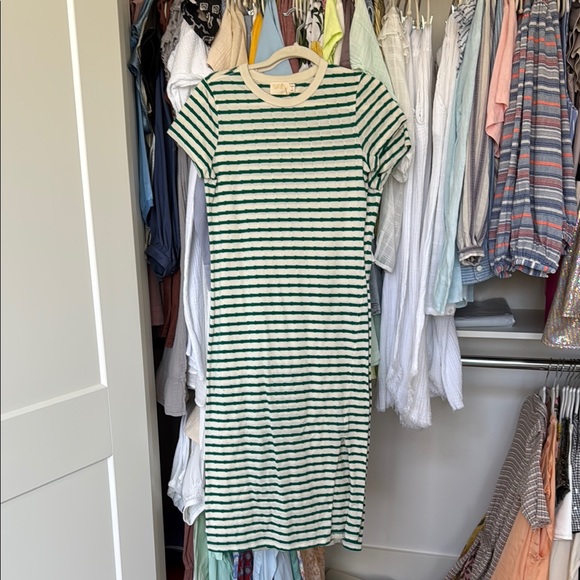 Nation LTD Dresses & Skirts - Striped Green and Cream Tee Shirt Dress